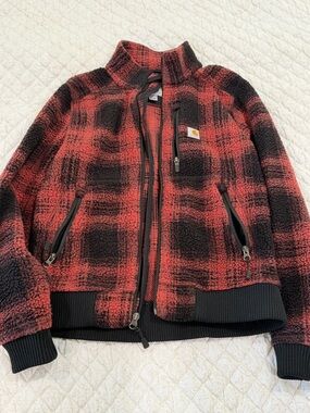 Carhartt Red & Black Plaid Sherpa Zip-Up Jacket